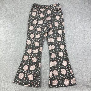 Batsheva Pants Womens 0 Gray Floral Flare Chinos Pockets City Boho Semi Sheer*